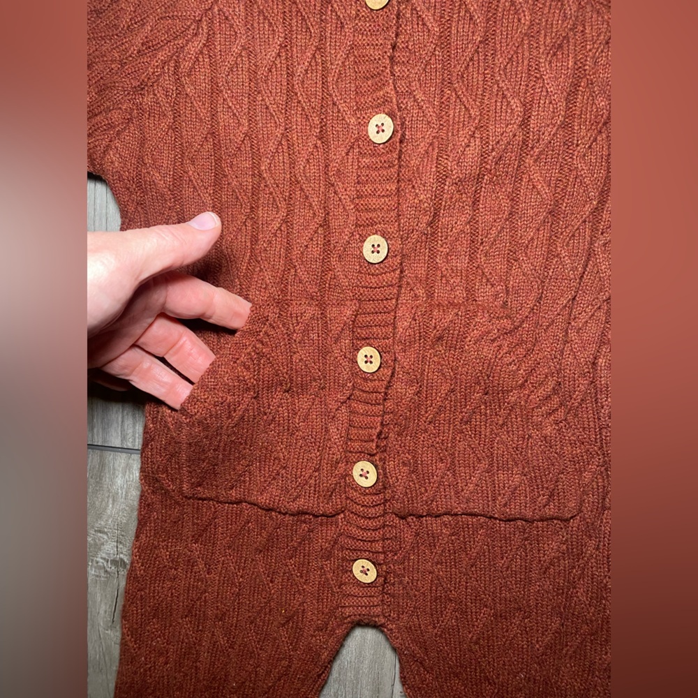 EUC Jamie Kay 3Y Hooded Cable Knit Long Sleeve Button Front Rust Brown Jumpsuit - Picture 2 of 6
